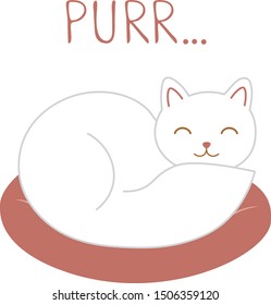 Sleepy white cat on the carpet. Kawaii element. Purr kitty. Cute cartoon animal. 