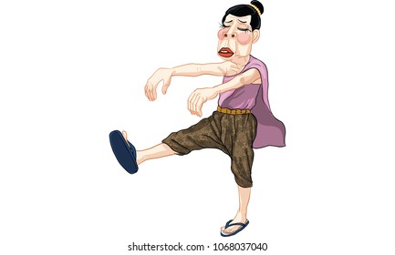 Sleepy woman action cartoon, vector