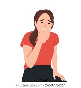 Mulher Sonolenta Bocejando. Ilustração de vetor plano isolada no plano de fundo branco