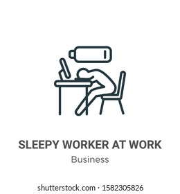 Sleepy worker at work outline vector icon. Thin line black sleepy worker at work icon, flat vector simple element illustration from editable business concept isolated on white background