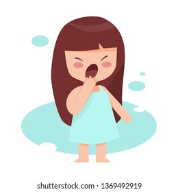 sleepy and yawning girl in pajamas fall asleep ready go to bed, exhausted woman take a nap
