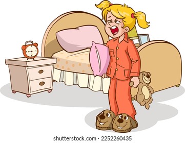 sleepy yawning kids cartoon vector