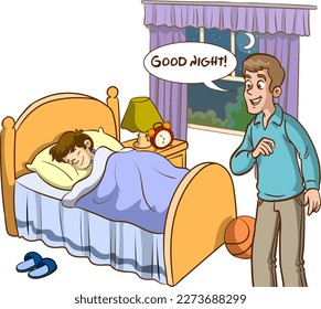 sleepy yawning kids and parents good night cartoon vector