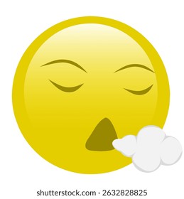 Um emoji amarelo sonolento com olhos fechados e um sopro de ar, simbolizando tédio, exaustão ou bocejo.