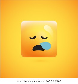 Sleepy yellow squared emoticon, vector illustration