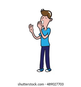 Sleepy young man yawning cartoon drawing