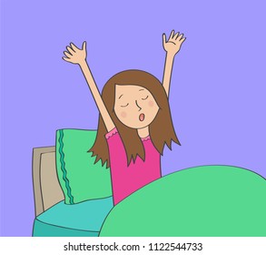 Sleepy Young Woman Bed Yawning Stretching Stock Vector (Royalty Free ...