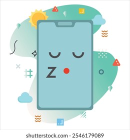 Sleepy Z Emoji Expression na tela do smartphone - Ilustração digital alegre com fundo branco e formas abstratas | Sonolento Z emoji ícone design na tela do smartphone