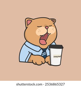 Sleepyhead Employee Cat Meme Sticker Vector Cute Illustration