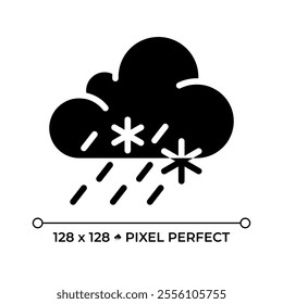 Sleet black glyph icon. Mixed precipitation, including rain and snowflakes. Weather forecast for day and night. Silhouette symbol on white space. Solid pictogram. Vector isolated illustration