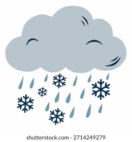 Sleet cloud icon in flat cartoon style for winter forecasts. Perfect for weather apps, infographics, education visuals, and climate graphics.