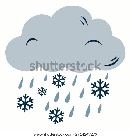 Sleet cloud icon in flat cartoon style for winter forecasts. Perfect for weather apps, infographics, education visuals, and climate graphics.