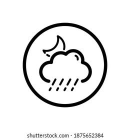 Sleet, cloud and moon. Weather icon in a circle. Isolated vector illustration