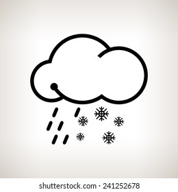 Sleet, cloud with snowflakes and rain  on a light background , black and white  vector illustration