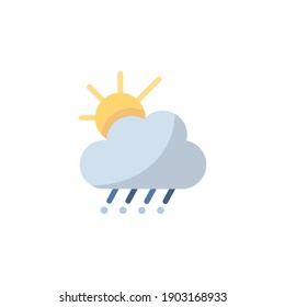 Sleet, Cloud And Sun. Flat Icon. Isolated Weather Vector Illustration