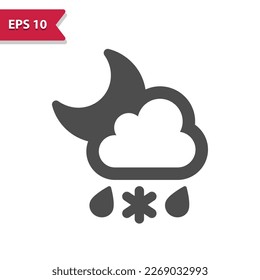 Sleet Icon. Cloud, Moon, Weather, Night, Rain, Raining, Snow, Snowing, Freezing Rain. Professional, pixel perfect icon, EPS 10 format.