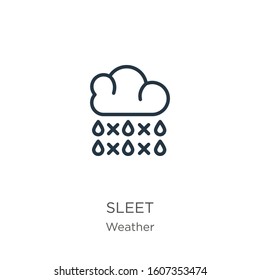 Sleet icon. Thin linear sleet outline icon isolated on white background from weather collection. Line vector sign, symbol for web and mobile