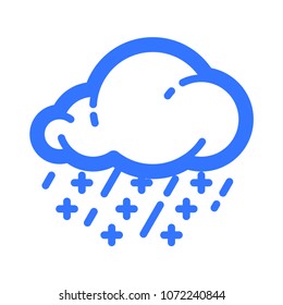 Sleet line vector icon. Snow and rain, cloud illustration. Pictogram from set Weather forecast. Blue isolated on white background.
