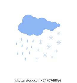 Sleet, rain and snow cute hand drawn doodle minimalist vector illustration, simple symbol to describe weather, environment, climate cartoon object, weather forecast image