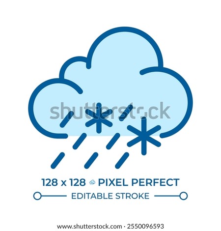 Sleet RGB color icon. Mixed precipitation, including rain and snowflakes. Weather forecast for day and night. Meteorology. Isolated vector illustration. Simple filled line drawing. Editable stroke