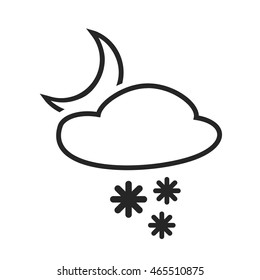 Sleet shower. Night. Heavy snow in evening. Weather forecast icon solated on white background. Flat design graphic. Symbol sign for climate changes diagnostic. Vector illustration