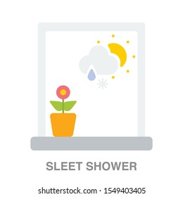Sleet shower weather flat icon on white transparent background. You can be used sleet icon for several purposes.