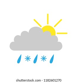 SLEET symbol. CLOUD, SUN, SNOWFLAKES and RAIN DROPS. Weather forecast icon. Vector.