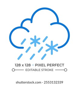Selecione o ícone de linha de duas cores. Precipitação mista, incluindo chuva e flocos de neve. Símbolo de contorno bicolor de dia e noite. Pictograma linear duotônico. Ilustração isolada. Traçado editável