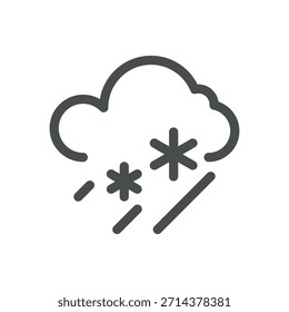 Sleet Weather Icon. Thin Line Cloud with Ice Pellets and Snow Mix Illustration for Cold Forecast and Freezing Precipitation. Isolated Outline Vector Symbol, Editable Stroke Pictogram