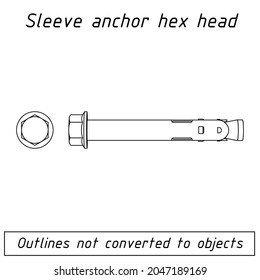 sleeve anchor hex head fastener outline blueprint