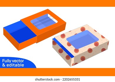 Sleeve drawer display box, Cocolate drawer box dieline tempalte and 3D box