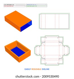 Sleeve gift box, drawer sleeve match box dieline template and 3D box