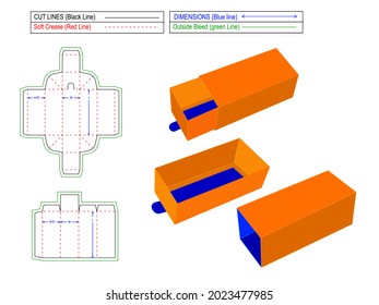 Caja de regalo de la manga, cajas de regalo de cartón con estilo de cajón, plantilla de línea dielética y archivo vectorial 3D