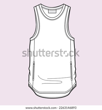sleeve less active wear tshirt flat sketch illustration