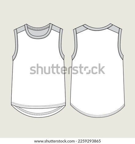 sleeve less tee shirt flat sketch illustration
