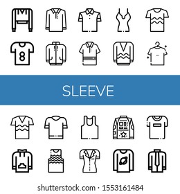 sleeve simple icons set. Contains such icons as Sweatshirt, T shirt, Polo shirt, Long sleeve, Shirt, Tanktop, Undershirt, Tshirt, can be used for web, mobile and logo