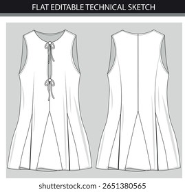 Sleeveless A-Line Top Technical Sketch with Tie Detail