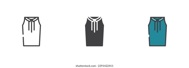 Sleeveless blouse different style icon set. Line, glyph and filled outline colorful version, outline and filled vector sign. Symbol, logo illustration. Vector graphics