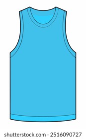 Um top de tanque azul sem mangas com um decote arredondado, perfeito para o desgaste casual e atividades esportivas. O topo do tanque tem um design simples, tornando-o adequado para personalização com desenhos e texto.