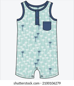 SLEEVELESS BODYSUIT WITH CONTRAST POCKET DETAIL FOR BABY BOYS AND TODDLER BOYS IN EDITABLE VECTOR FILE