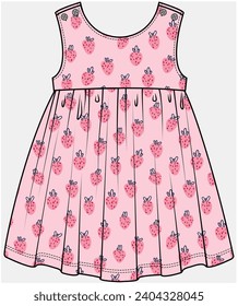 SLEEVELESS BUTTONED DRESS DESIGNED FOR TODDLER AND KID GIRLS IN VECTOR ILLUSTRATION FILE