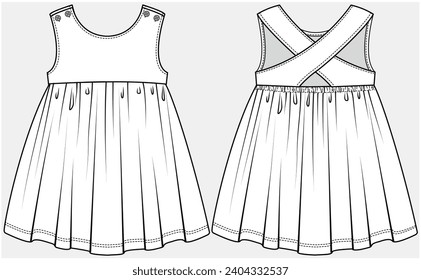 SLEEVELESS BUTTONED DRESS DESIGNED FOR TODDLER AND KID GIRLS IN VECTOR ILLUSTRATION FILE