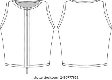 sleeveless buttoned round neck crew neck crop cropped blouse tank top template technical drawing flat sketch cad mockup fashion woman design style model 