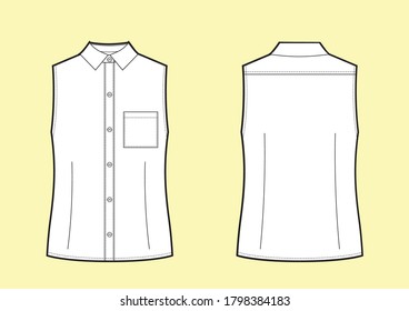 Sleeveless classic shirt fashion technical sketch. Vector