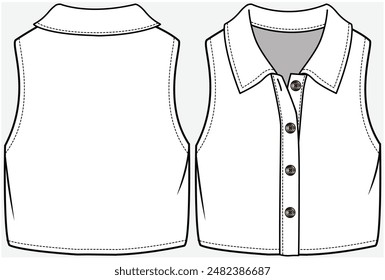 CAMISA RECORTAR SIN MANGAS CON CUELLO CONVERTIBLE Y DETALLE DE PLAQUETA FRONTAL DISEÑADA PARA ADOLESCENTES Y NIÑAS EN VECTOR 