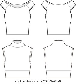 Sleeveless crop top fashion vector sketch, Apparel template