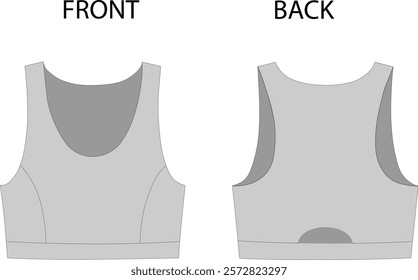 Sleeveless cropped sports top with a cutout back. Knitted top, vector mockup, fashion illustration, CAD mockup, technical drawing.