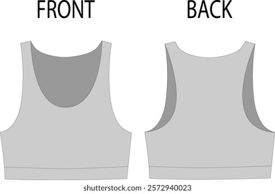 Sleeveless cropped sports top. Knitted top, vector mockup, fashion illustration, CAD mockup, technical drawing.