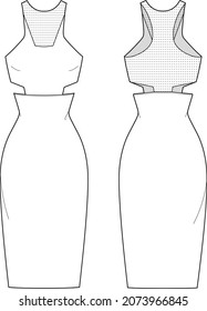 sleeveless cut out dress flat sketch vector illustration