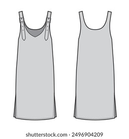 Sleeveless dress with a buckles clasp on the shoulders